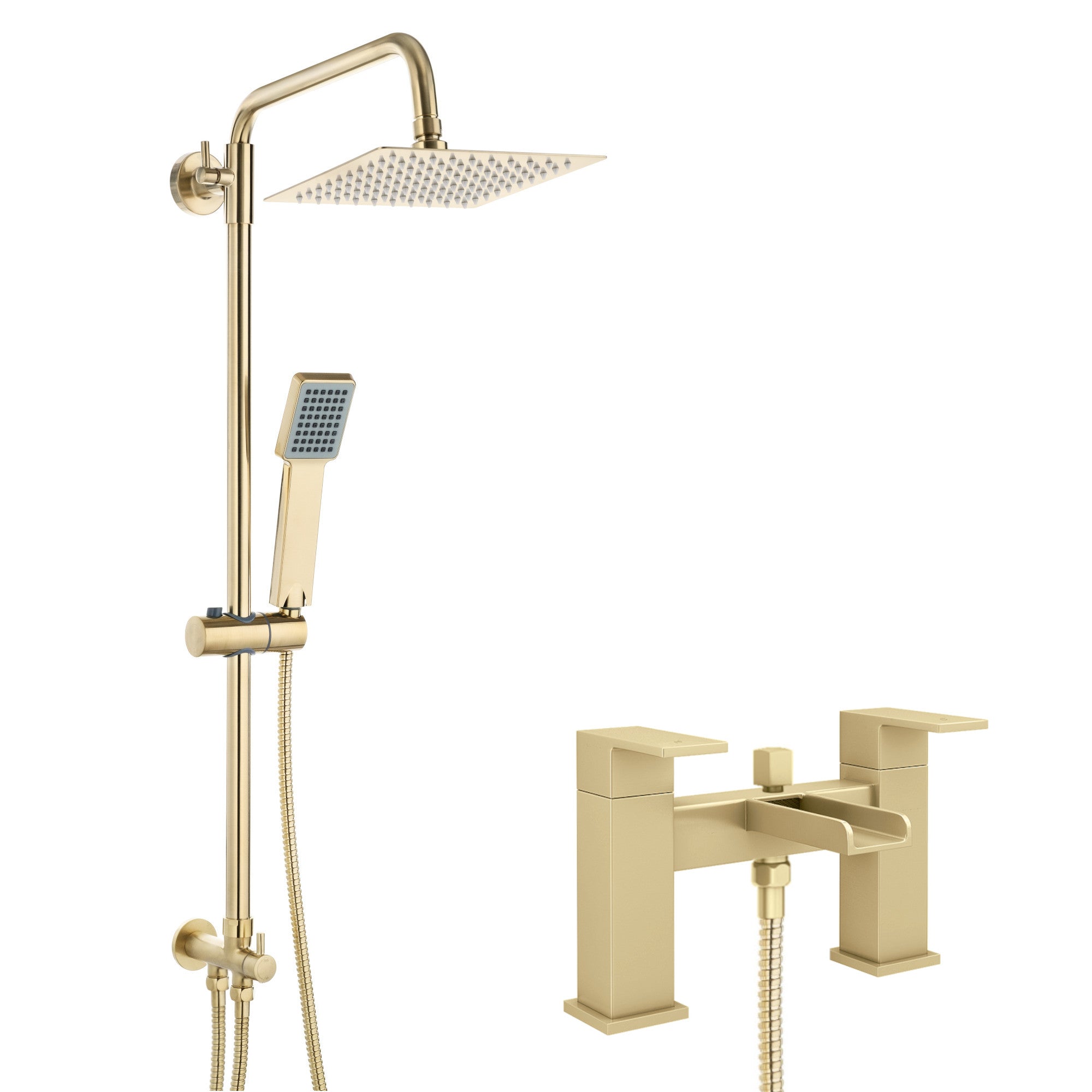 Brushed Brass Bath Shower Mixer Tap (Plaza - With Dual Rigid Riser)